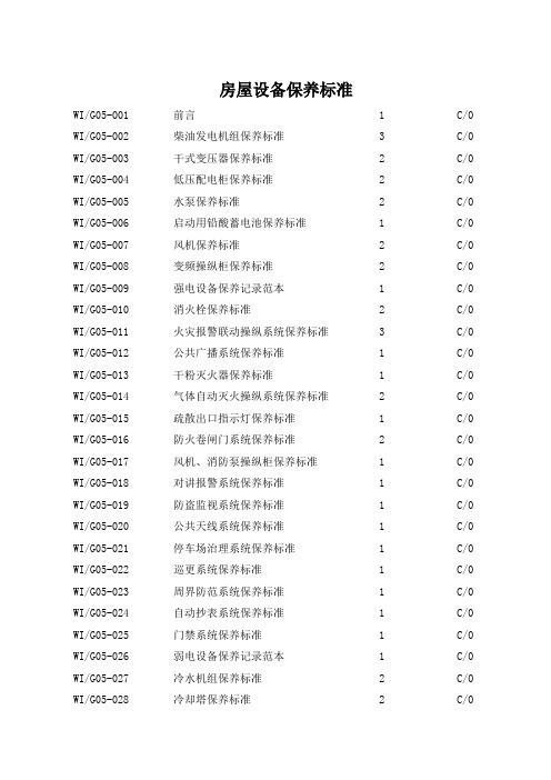 房屋设备保养标准