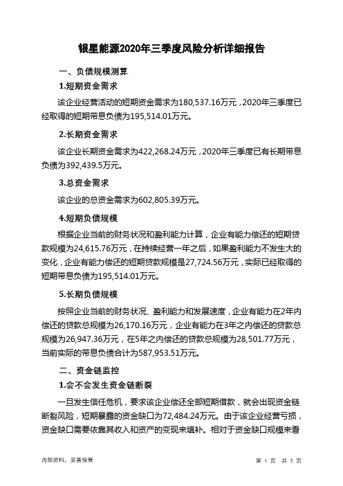银星能源2020年三季度财务风险分析详细报告