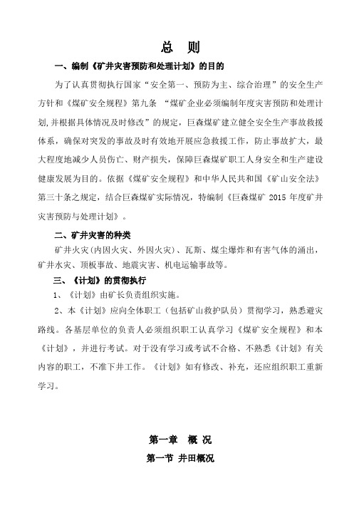 XXXX年度矿井灾害预防和处理计划