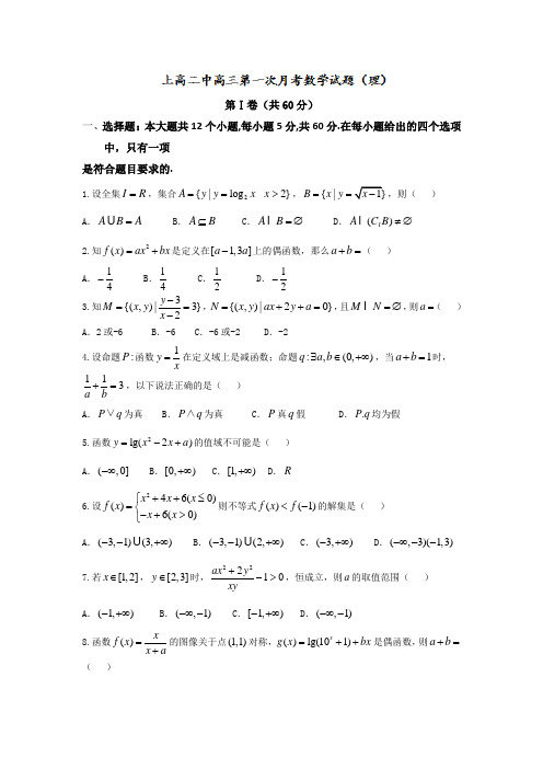 江西省上高县第二中学2018届高三上学期第一次月考开学