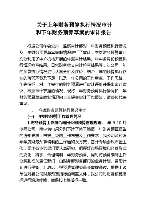 供电公司上年财务预算执行情况和下年财务预算草案的审计报告  供电公司职代会材料