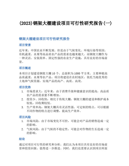 (2023)钢架大棚建设项目可行性研究报告(一)