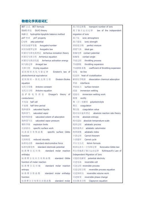 物理化学英语词汇