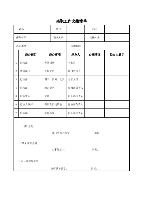 离职工作交接清单