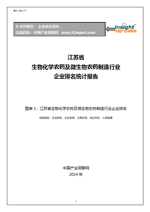 江苏省生物化学农药及微生物农药制造行业企业排名统计报告