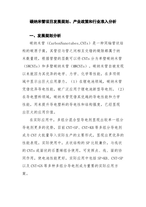 碳纳米管项目发展规划、产业政策和行业准入分析