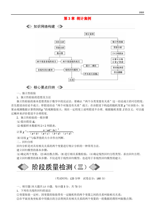 2020高中数学 第3章 统计案例章末小结与测评教学案 苏教版选修2-3