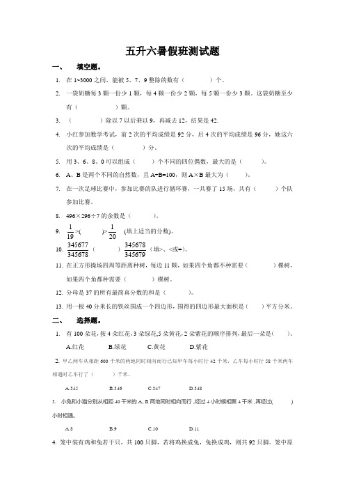 五升六暑假测试题