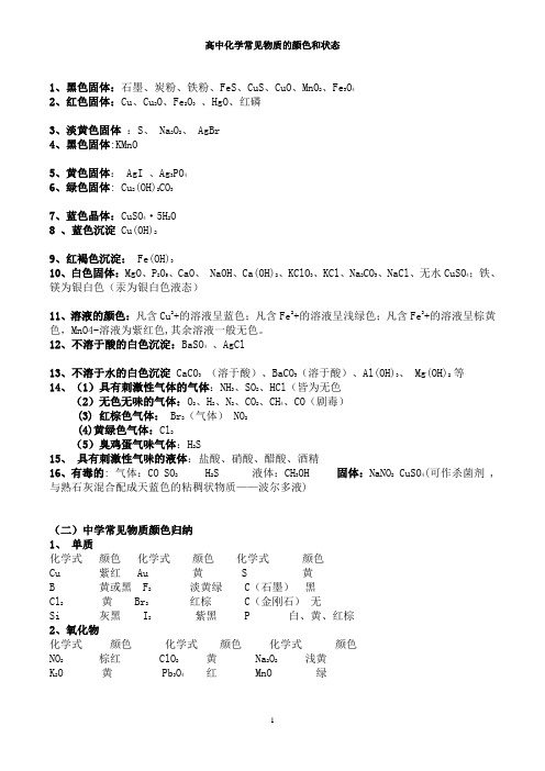 高中化学常见物质颜色和状态(打印版)