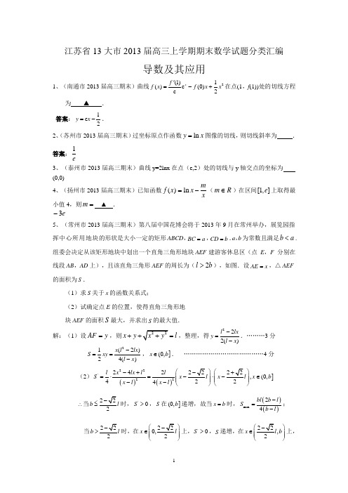 江苏省13大市2013届高三上学期期末数学试题分类汇编--导数及其应用