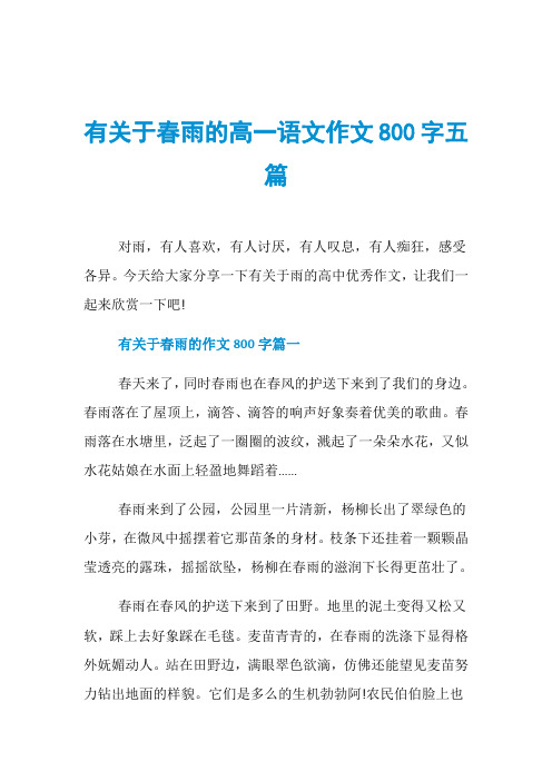 有关于春雨的高一语文作文800字五篇