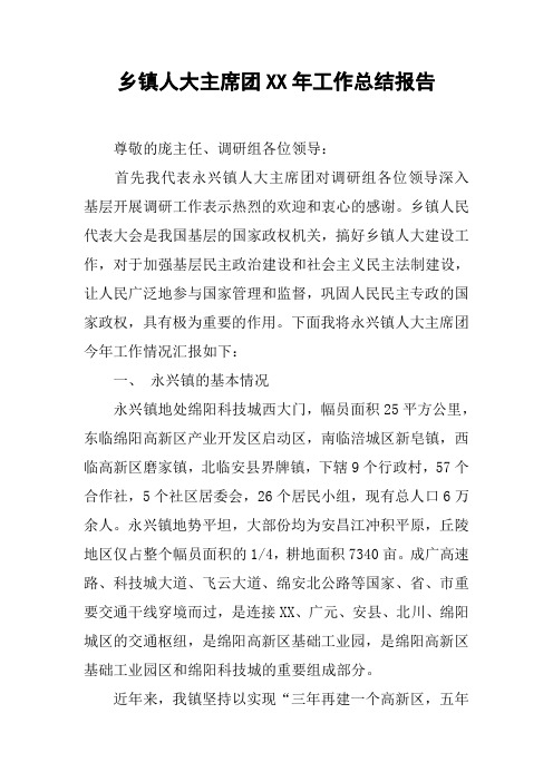 乡镇人大主席团XX年工作总结报告