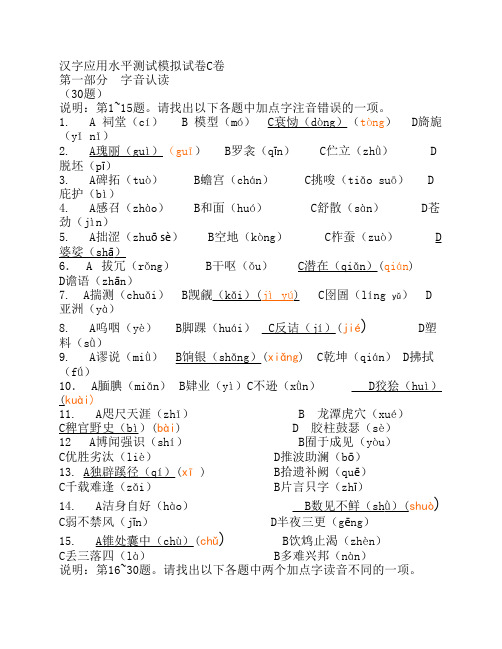 汉字应用水平测试模拟试卷C卷