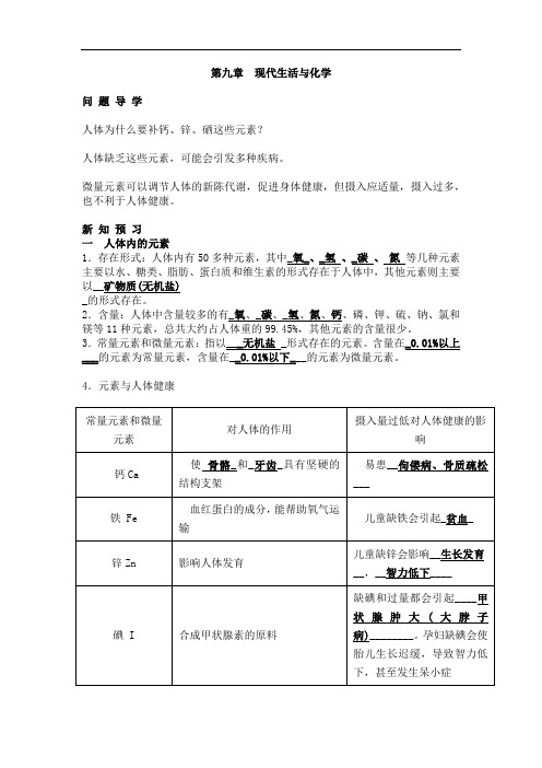 九年级化学第九章-现代生活与化学说课稿讲解