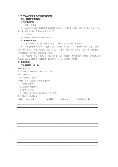 2016年山东省春季高考技能考试试题