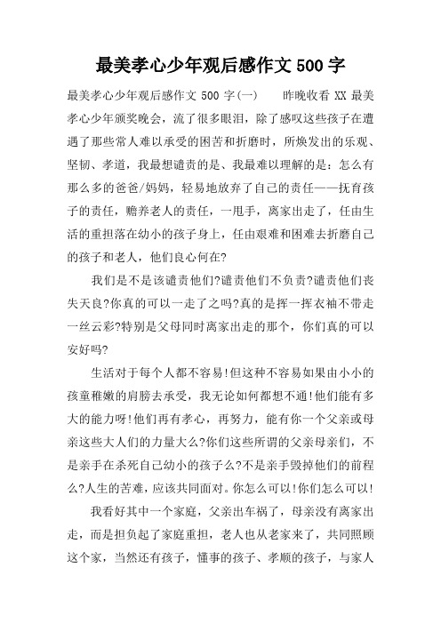 最美孝心少年观后感作文500字