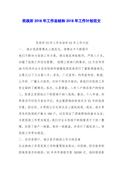 民政所2018年工作总结和2018年工作计划范文