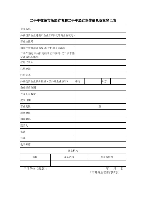 二手车交易市场经营者和二手车经营主体信息备案登记表