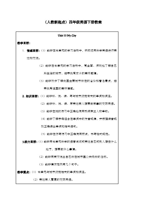 新人教版新起点英语小学人教新起点四年级下册《Unit 2 Cities》优质课公开课教案 (1)