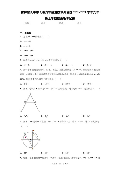吉林省长春市长春汽车经济技术开发区2020-2021学年九年级上学期期末数学试题(含答案解析)