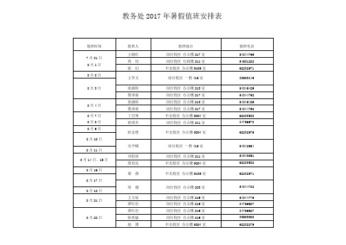 教务处2017年暑假值班安排表