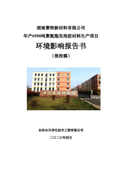 聚特新材料年产6500吨聚氨酯发泡胶材料生产项目环境影响报告书