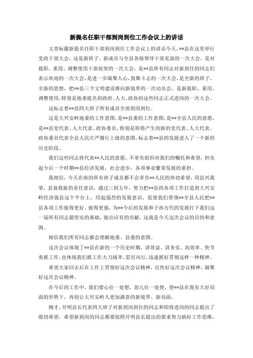 演讲稿-新提名任职干部到岗到位工作会议上的讲话 精品