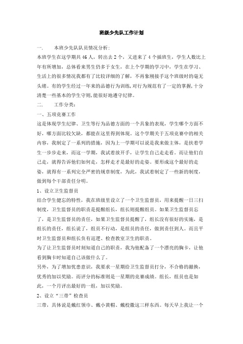 班级少先队工作计划