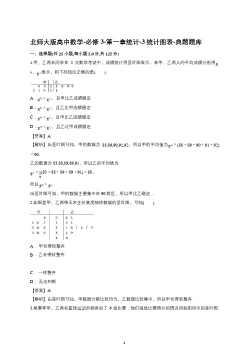 北师大版高中数学-必修3-第一章统计-3统计图表-典题题库(带详细答案)