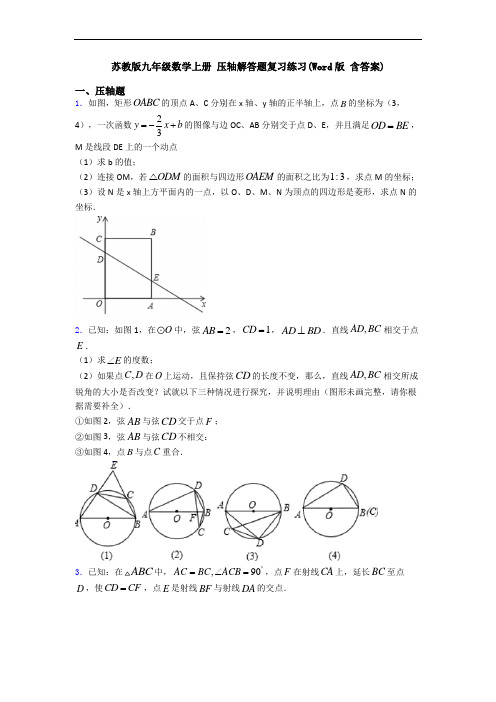 苏教版九年级数学上册 压轴解答题复习练习(Word版 含答案)