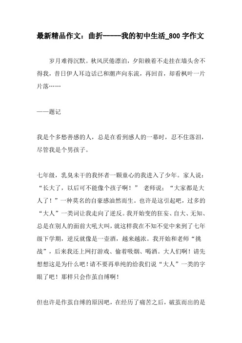 最新精品作文：曲折-----我的初中生活_800字作文-2019年精选作文