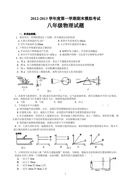 新人教版2012-2013学年度第一学期八年级物理试题1