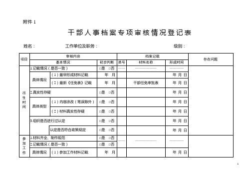 干部人事档案专项审核情况登记表