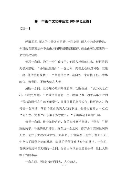 高一年级作文优秀范文800字【三篇】