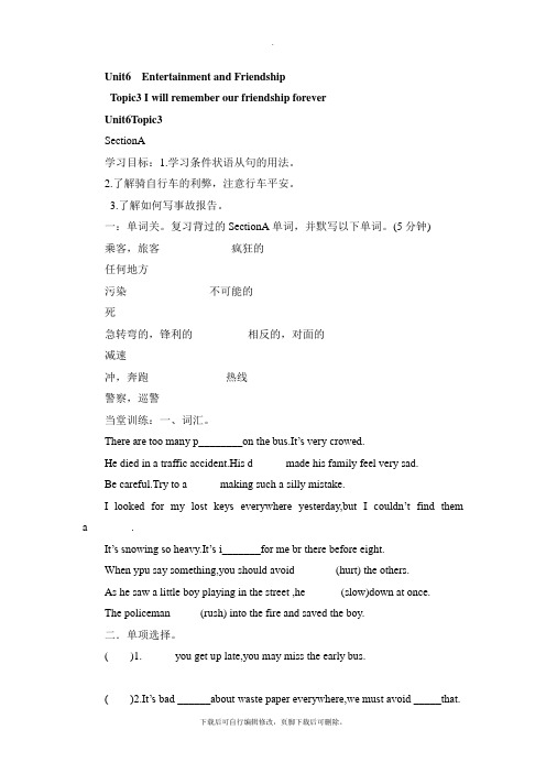 仁爱版英语九年级下册Unit6  Topic3 I‘ll remember our friendsh