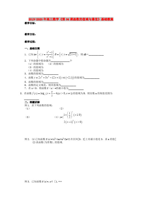 2019-2020年高三数学《第06课函数的值域与最值》基础教案