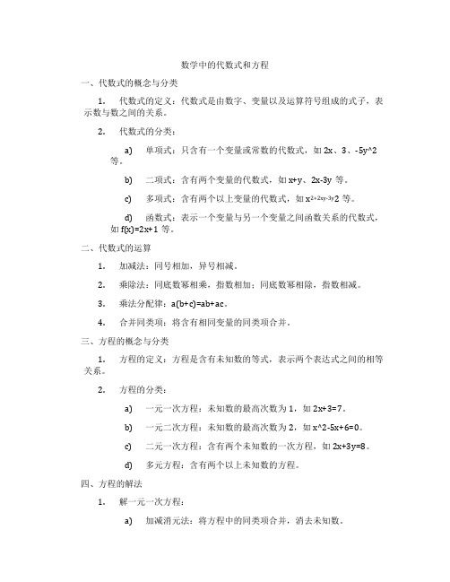 数学中的代数式和方程