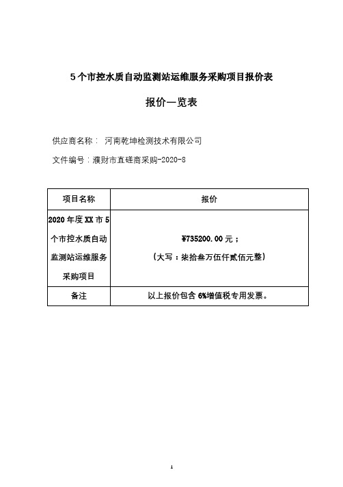 5个市控水质自动监测站运维服务采购项目报价表【模板】