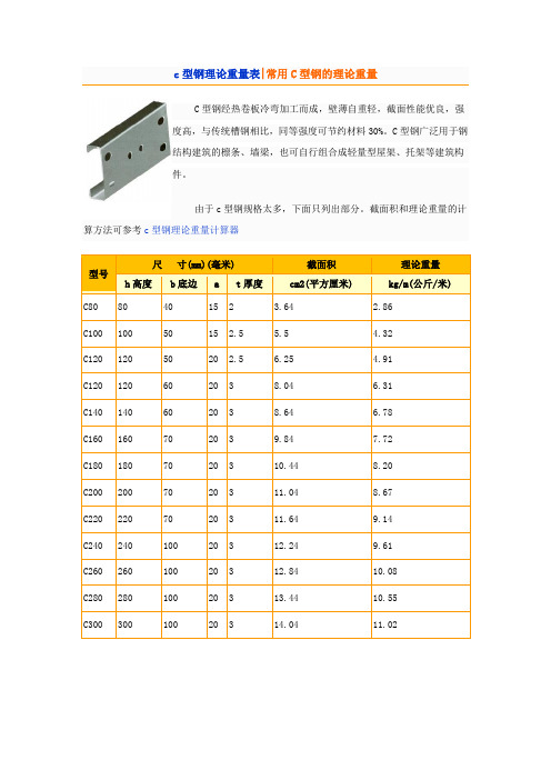 c型钢理论重量表