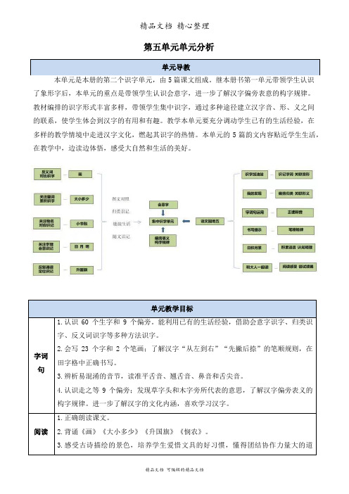 部编人教版一年级上册语文 第五单元单元分析