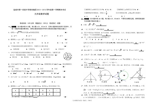 盐城市第一初级中学教育集团2012～2013学年度第一学期期末考试九年级数学试题