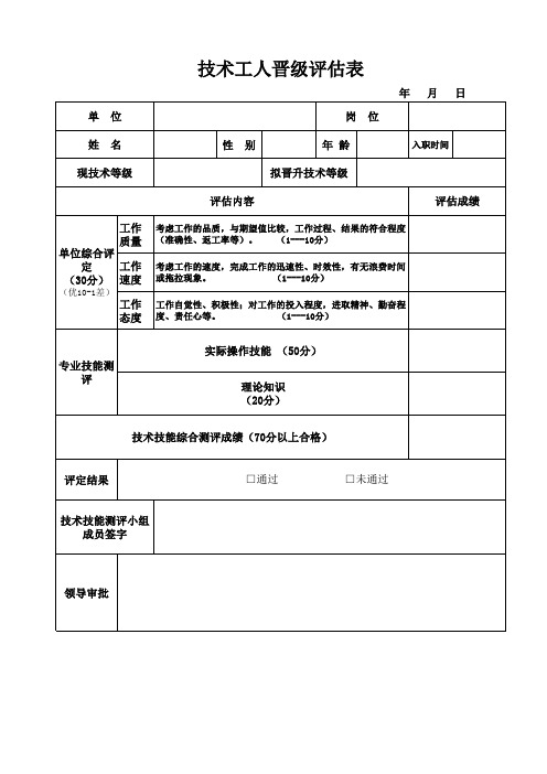 员工晋级评定表