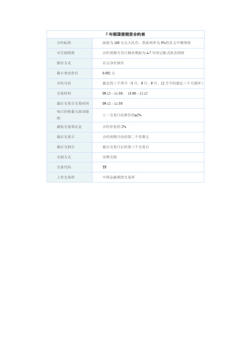 5年期国债期货合约表