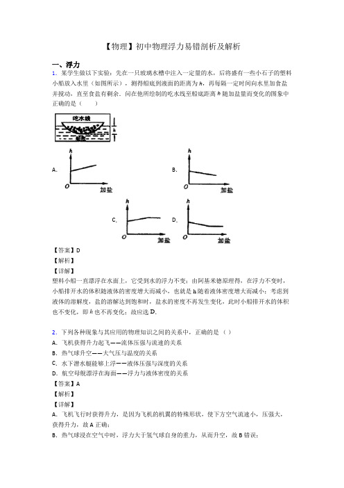 【物理】初中物理浮力易错剖析及解析
