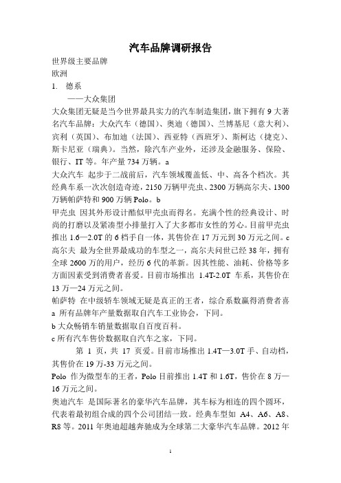 汽车品牌调研报告 文档