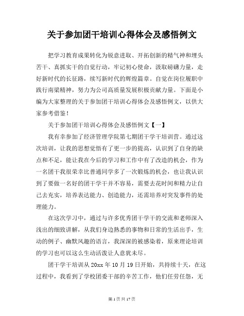 关于参加团干培训心得体会及感悟例文