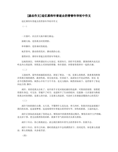 [励志作文]追忆那些年曾逝去的青春年华初中作文