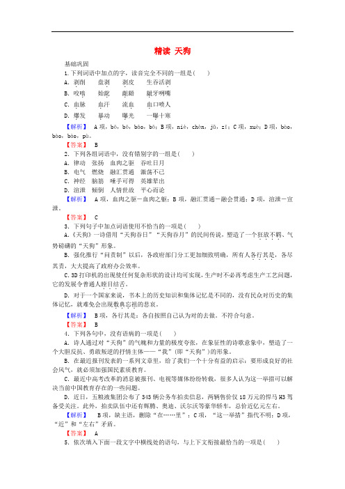 高中语文 诗歌部分 第1单元 生命的律动 精读 天狗习题