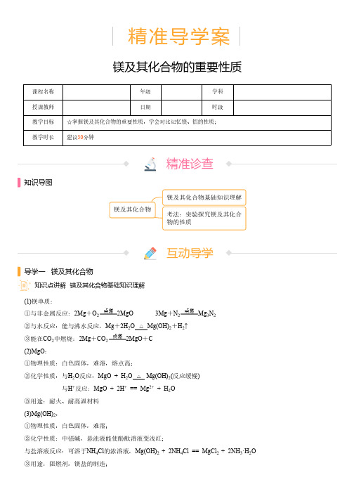 高中化学 精准导学案 镁及其化合物的重要性质