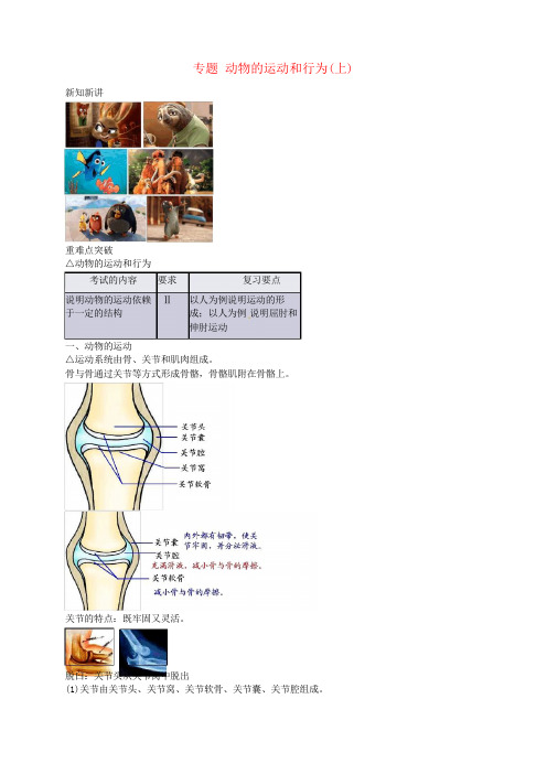 2018年中考生物专题复习十四动物的运动和行为上讲义新人教版